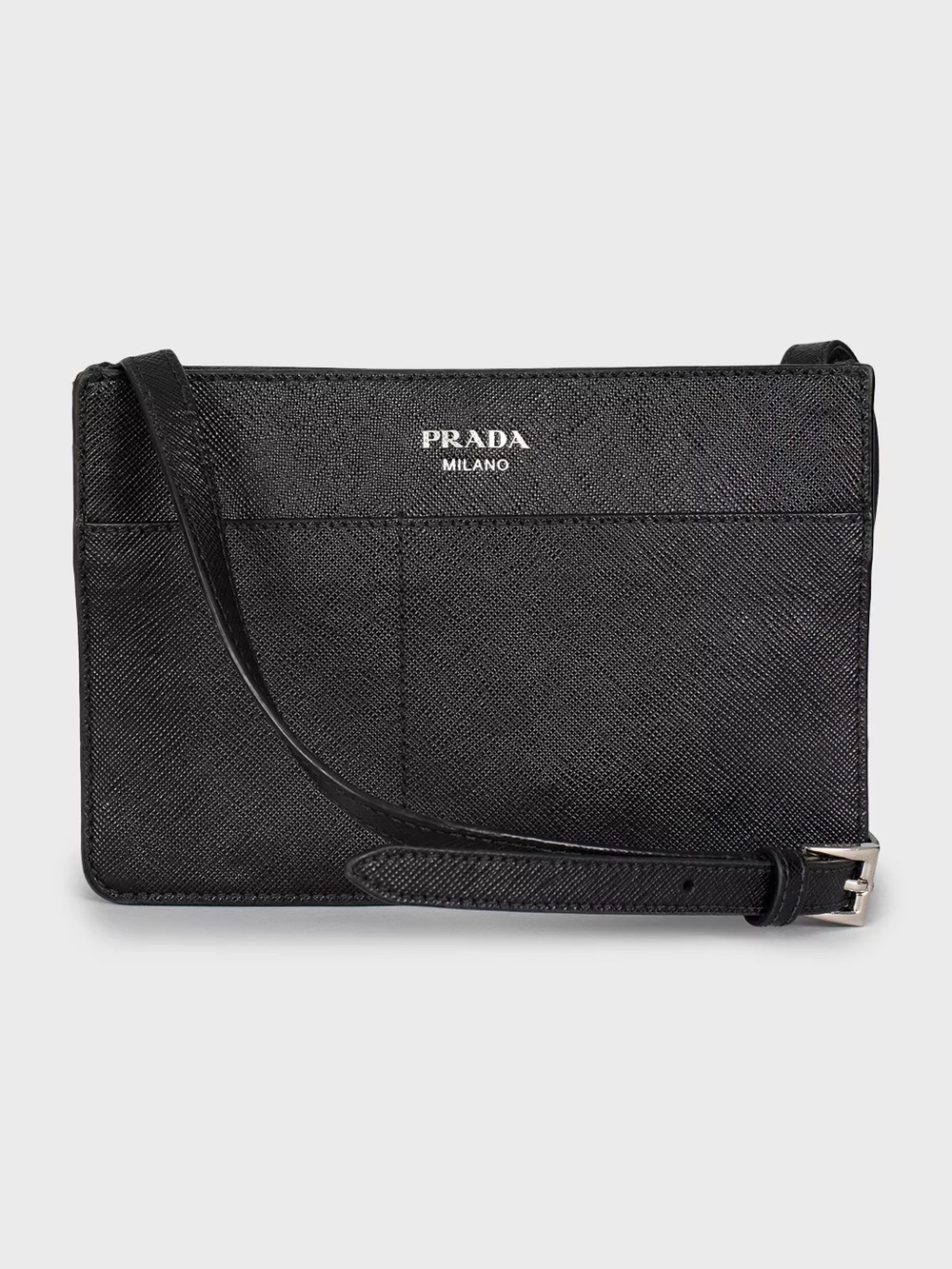Prada Black Saffiano Leather Messenger Shoulder Black Bag